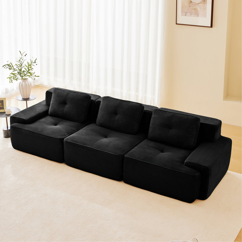 " Corduroy Sofa, 117.32" W, Black Corduroy