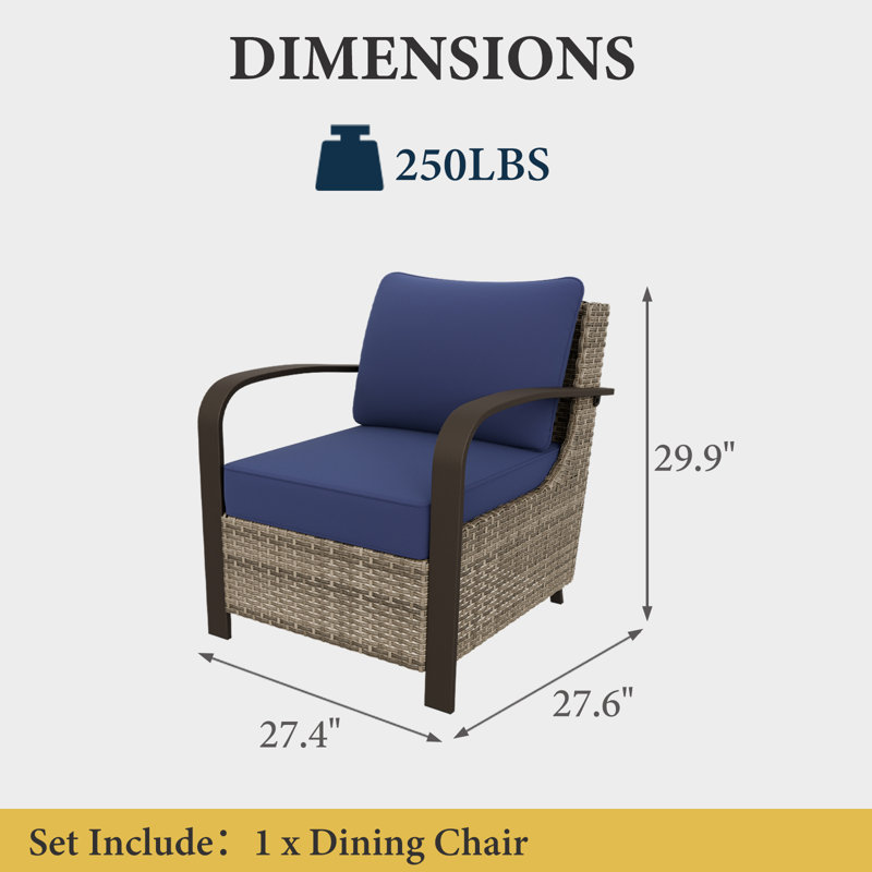 Wicker Patio Chair With Cushions, Dark Blue