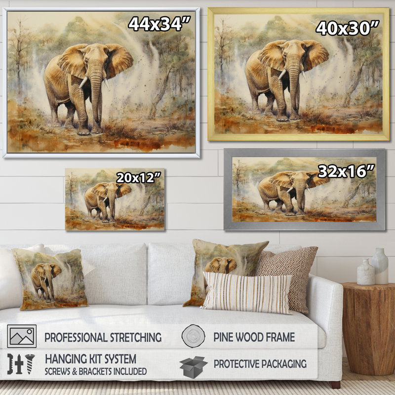 Sacré éléphant bouddhisme sur toile, Cadre flottant blanc, H 30 po x l 40 po x P 1,5 po