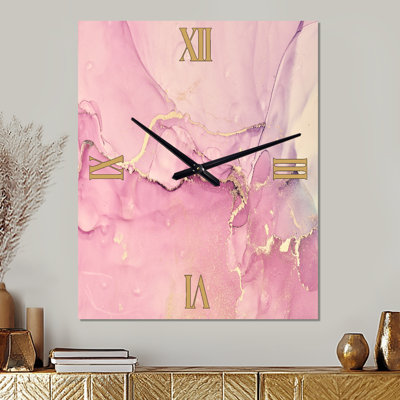 Pink Marble Waves II - Abstract Metal Wall Clock