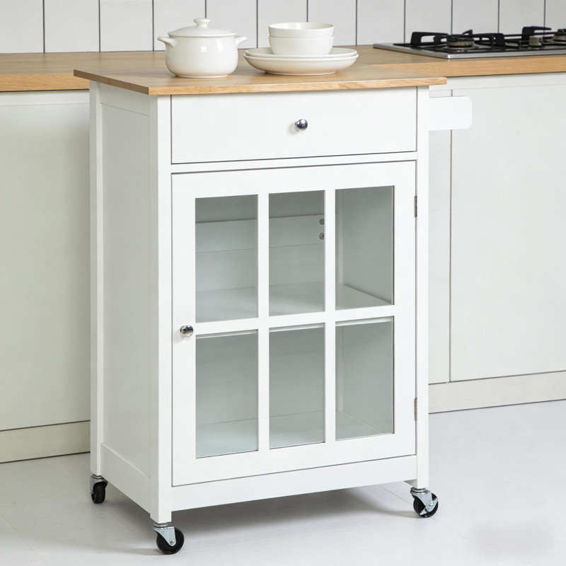 Multifunctional Mobile Kitchen Island, Oak Mdf With Adjustable Storage