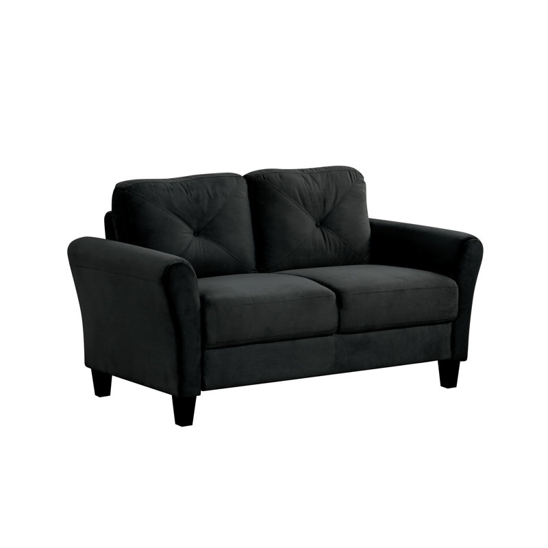 Canapé modulaire en velours noir à 2 places pour chambre de petit espace, avec coussins en mousse de soutien, bureau ou salon à ressorts en U renforcé, avec inclinaison légère