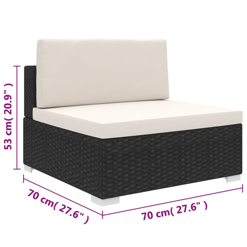 Chaise de patio avec coussins Polkville, Noir, Crème