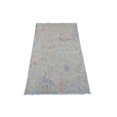 Tapis oriental vert en laine noué à la main 2 pi 11 po x 4 pi 8 po - MOA10220268