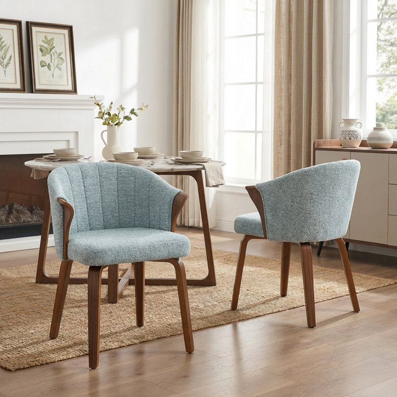 Chaise de salle à manger rembourrée Devault, Bleu