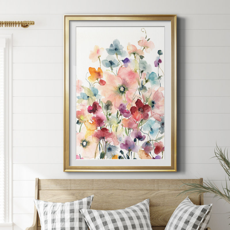 Coquelicots et petits pois - Reproduction d'art sur papier encadrée, H 30,5 po x l 42,5 po x P 1,5 po, Papier avec cadre doré
