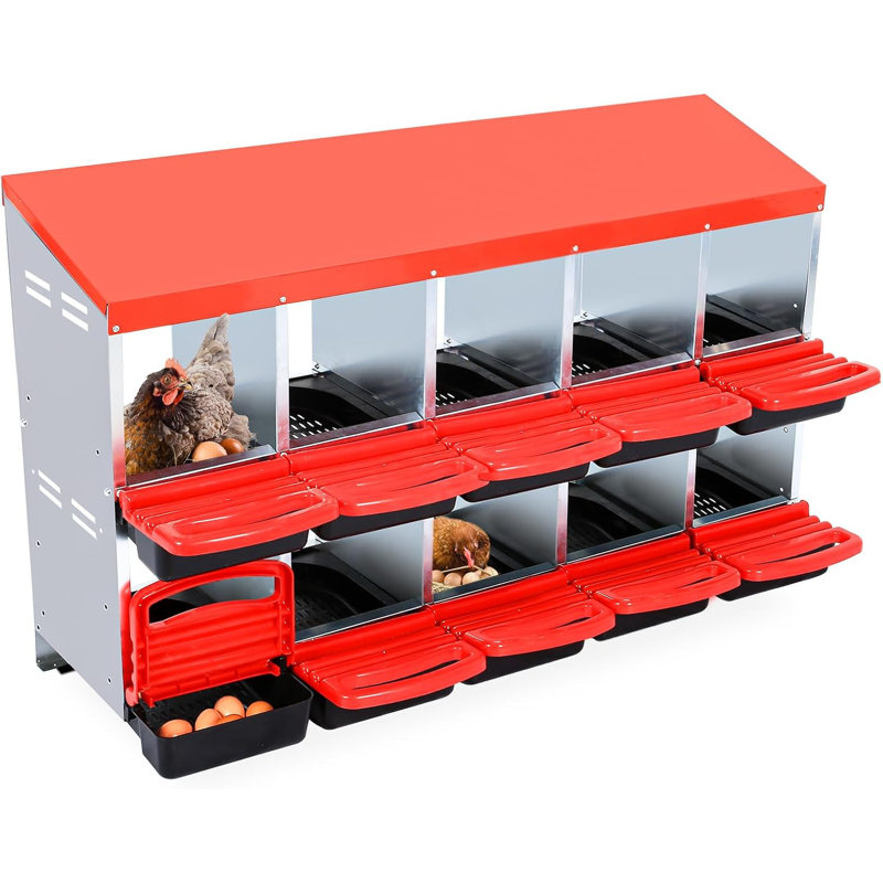 Boîtes de nidification pour poulets, grande boîte à poulets en métal, Rouge, H 31,1 po x l 52,56 po x P 20,47 po