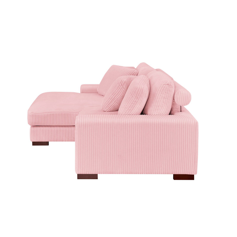 Canapé et méridienne Flaubert Gwendoly, Orienté à gauche (vu de face), Velours côtelé rose, H 33 po x l 89,5 po x P 65 po