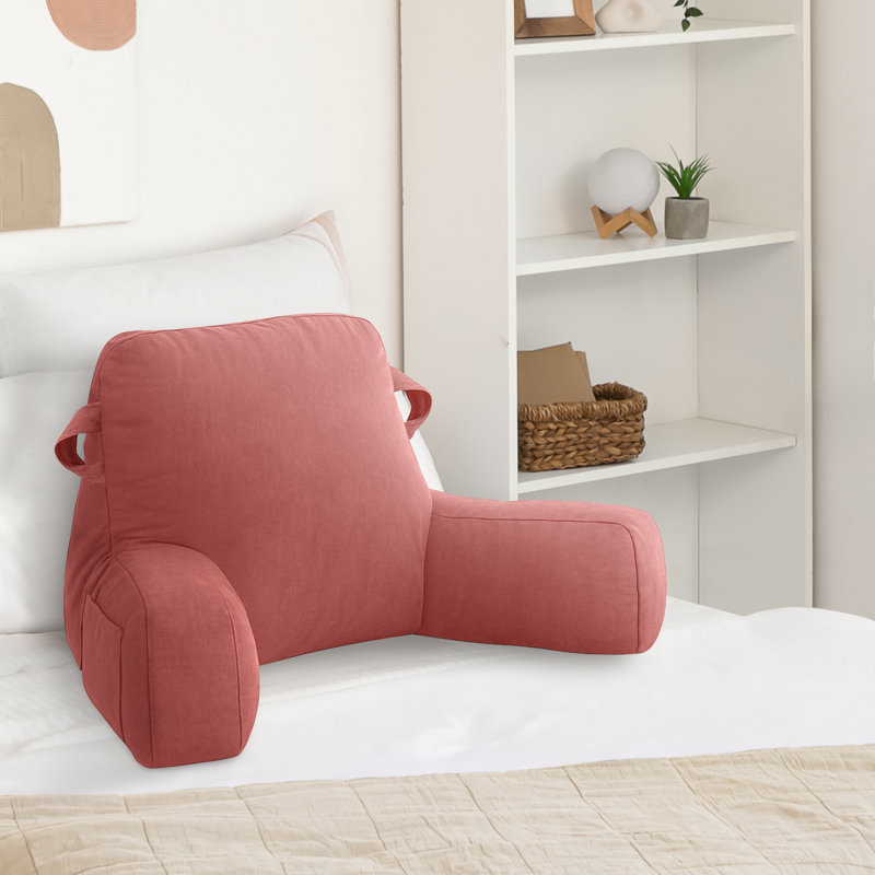 Comfy Backrest Pillow Arm Pillow With Pockets, Pink