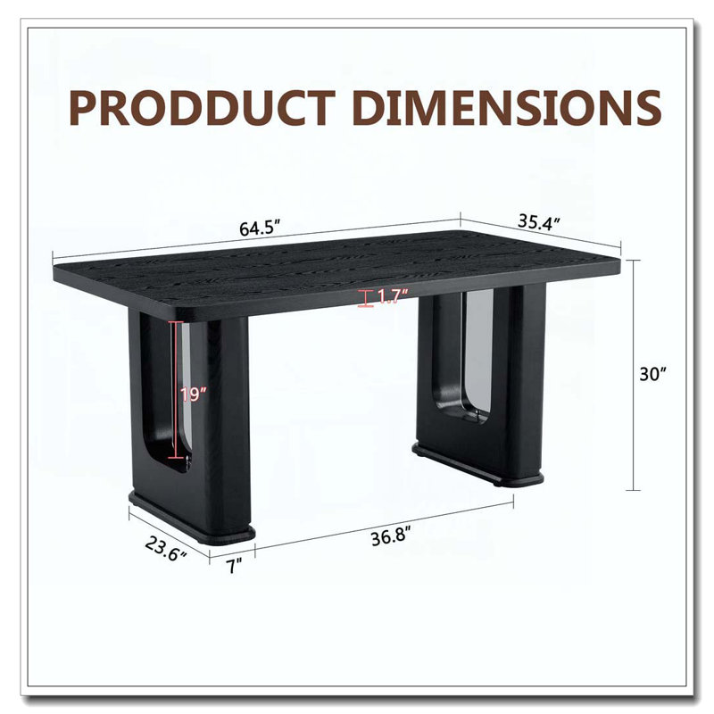 Table de salle à manger 64,5 po x 35,4 po, Noir gris, Noir gris