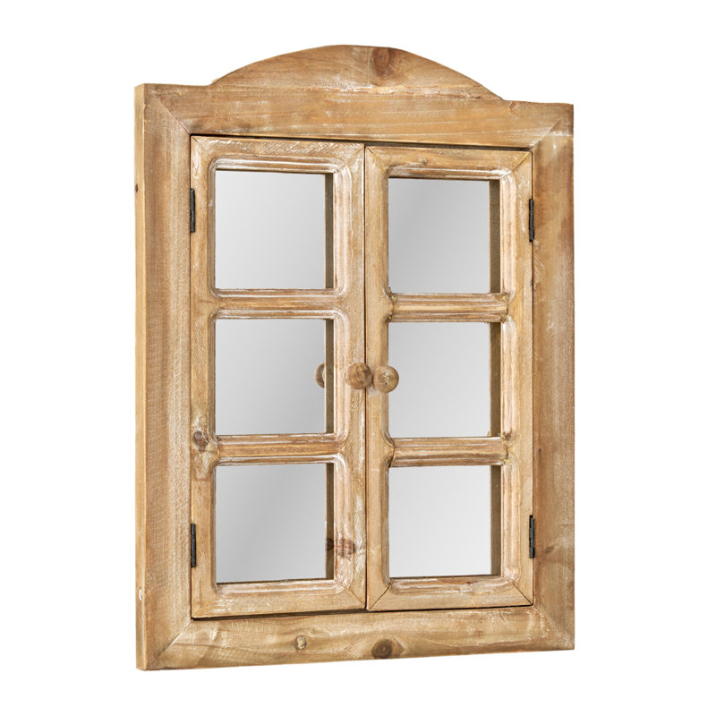 20x15" Farmhouse Rustic Distressed Wood Window Shutter Decorative Wall Mirror for Entryway, Natural
