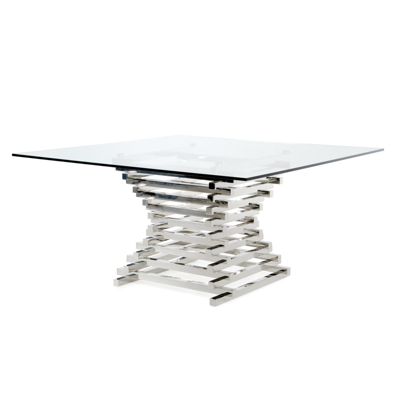 Wilken Glass Top Metal Base Dining Table, 30" H x 59" L x 59" W