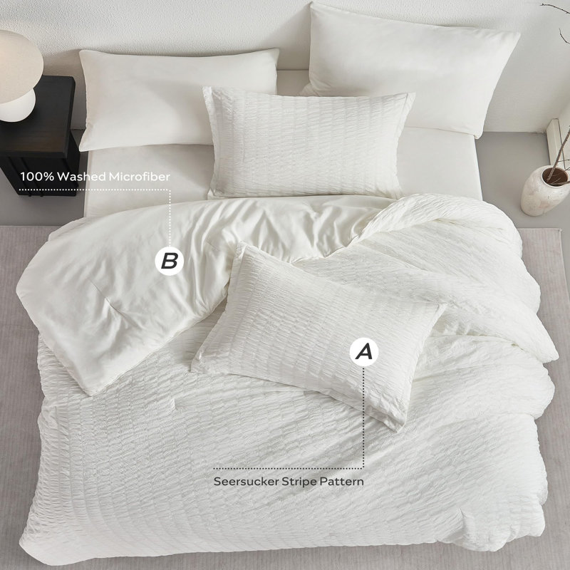JELLYMONI 7PC Seersucker Comforter Set with Sheets Pillow Shams