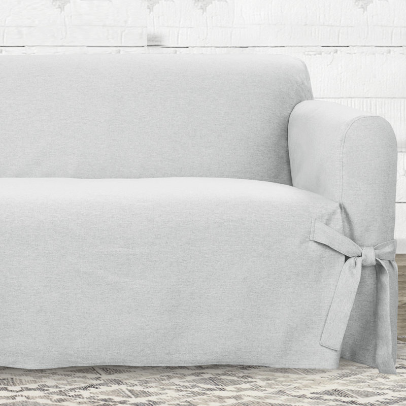 Charcoal Farmhouse Basketweave Loveseat Slipcover