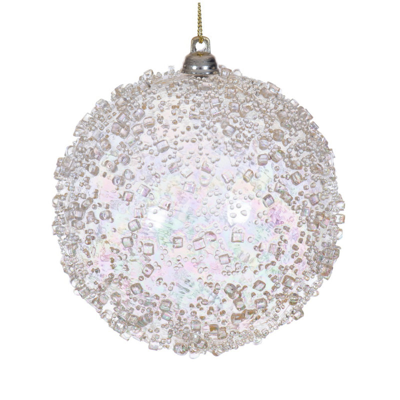 4" Iridescent Bead Ball. Includes 3 ornaments per bag., Champagne