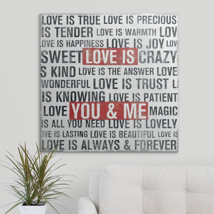 «Ahearn Love Is» par Michael Mullan - reproduction d'art textuel, H 35 po x l 35 po x P 1,5 po, Toile