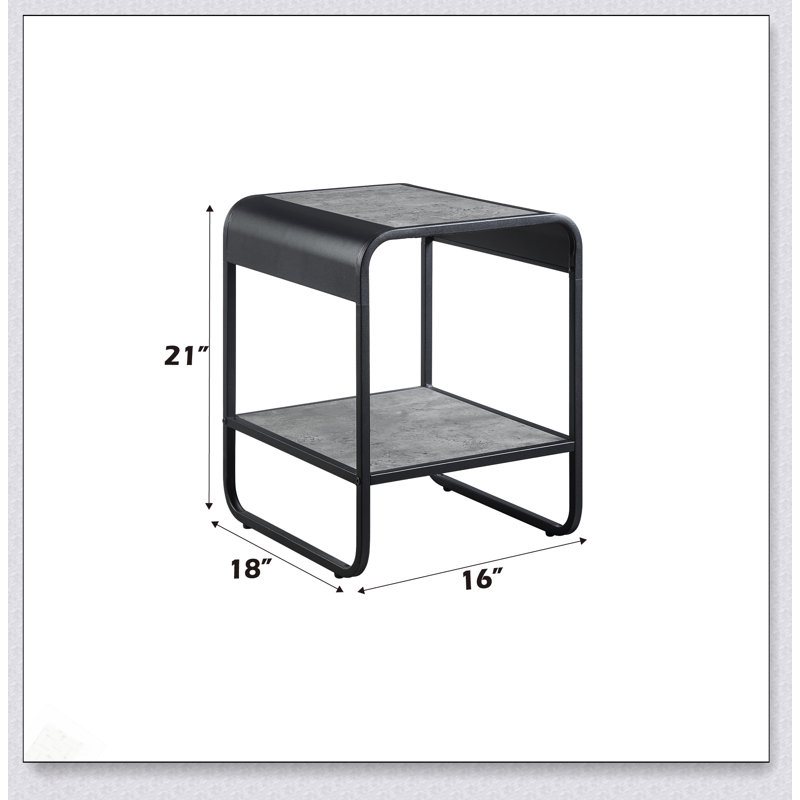 Table de bout Raziela en béton gris et noir avec rangement spacieux et assemblage facile, parfait pour les intérieurs modernes