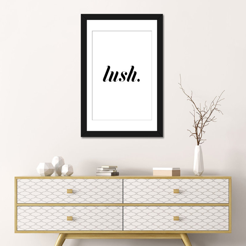 « luxueux white », art textuel sur toile, H 24 po x l 16 po x P 1 po, Papier d'art encadré noir, Blanc