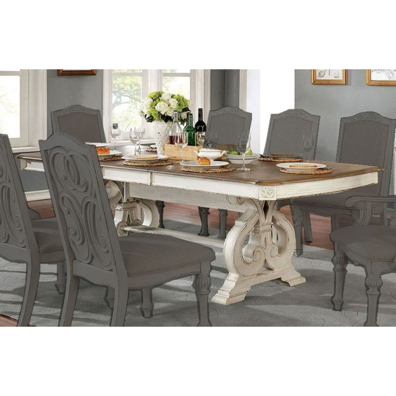 Table de salle à manger extensible Parkes, Brun, Blanc antique