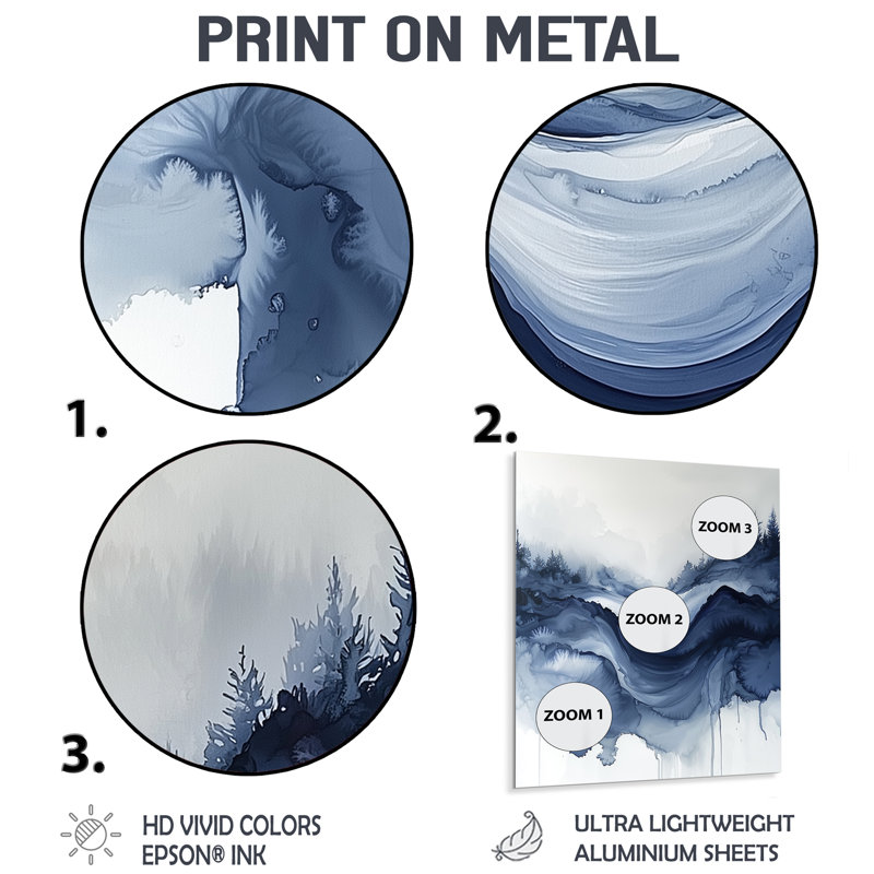 «Forest Winter River Silence Reflection», impression murale en métal forêt, H 20 po x l 12 po