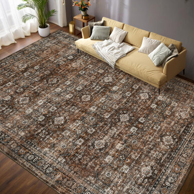 Tapis vintage lavable à la machine avec envers antidérapant, tapis d'intérieur à poils longs délavés, tapis décoratif pliable traditionnel pour le salon, la chambre à coucher