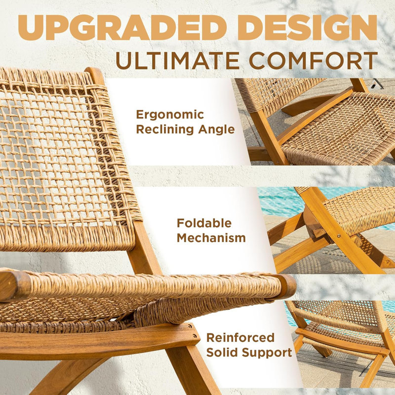 Solid Wood Twisted Wicker Foldable Reclining Bistro Set of 3