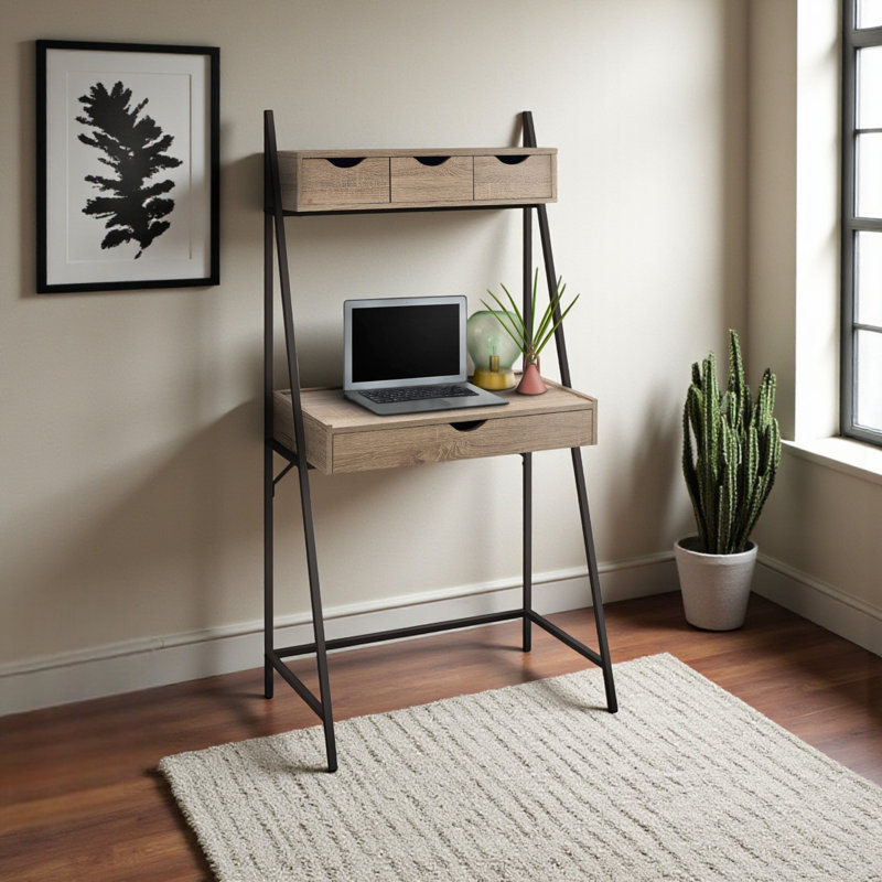 Bureau d'ordinateur à cadre brun avec tiroirs Karima H 61,13 "x l 31,34" x P 18,81, Brun