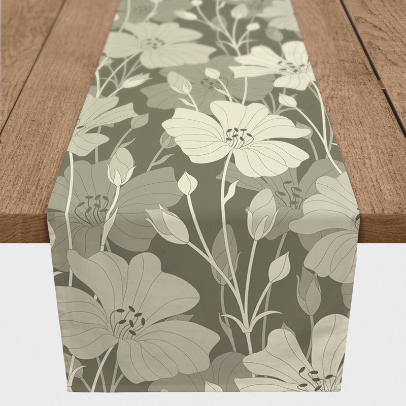 Ameiah Rectangle Floral Polyester Table Runner, 90" x 16", Tan