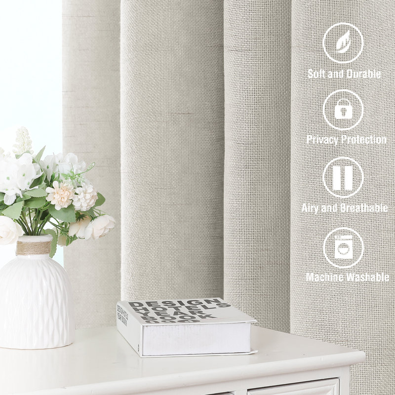 Linen Curtains for Living Room 2 Panels Back Tab Loop Pocket Textured Light Filtering Semi Sheer Rustic Farmhouse Boho Curtain for Bedroom , Pale Oak