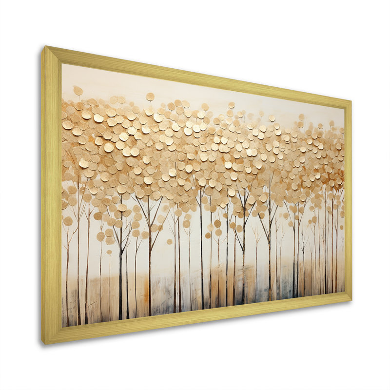 Minimalisme Golden Trees Harmony sur toile, Cadre doré simple, H 16 po x l 32 po x P 1 po