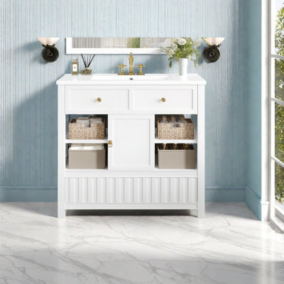 Meuble-lavabo et lavabo multifonctionnel de 36 po, bois aggloméré massif, style salle de bain moderne