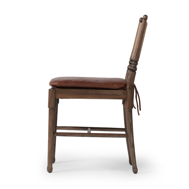 Fayth Dining Chair with Cushion, Mahogany Genuine Leather, Antique Walnut