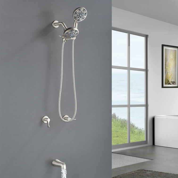2 Handle Shower Faucet Set With Tub Spout Bathtub Shower Faucet Combo Set Shower System Complete Tub And Shower Trim Kit Wall Mounted Two Handles Shower Fixtures