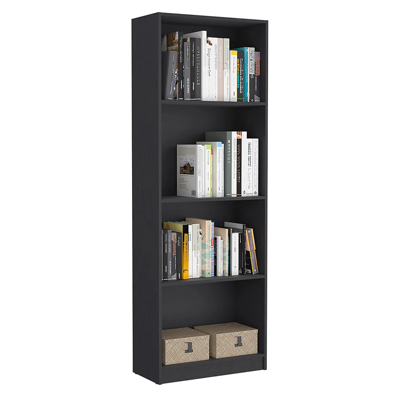 Milton Bookcase with Tier Storage Shelves, (4 Shelves) 71.11" H x 24.71" W x 11.71" D, Black