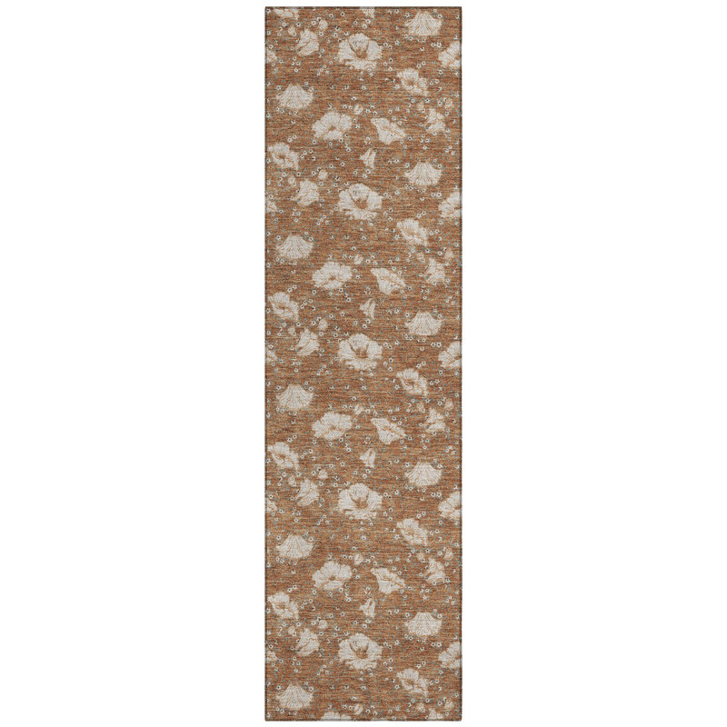 Machine Washable Indoor/Outdoor Chantille ACN2792 Floral Rug, 2'3" x 7'6" Runner, Rust