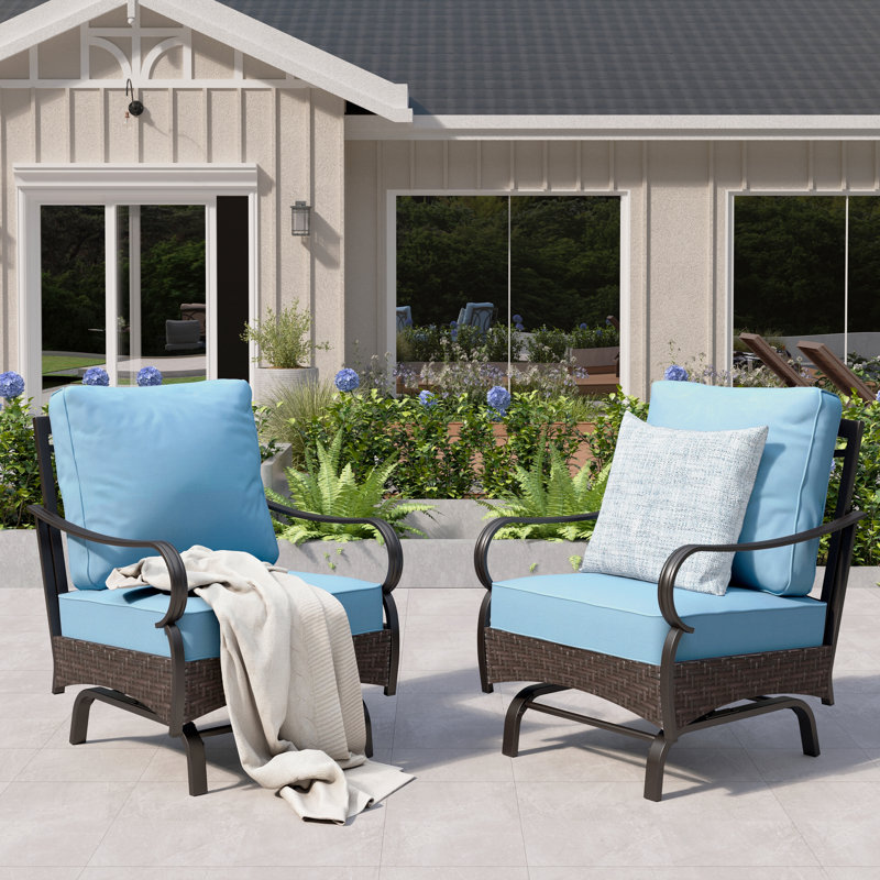 Rocking Patio Lounge Chairs With Cushions (set Of 2), Blue