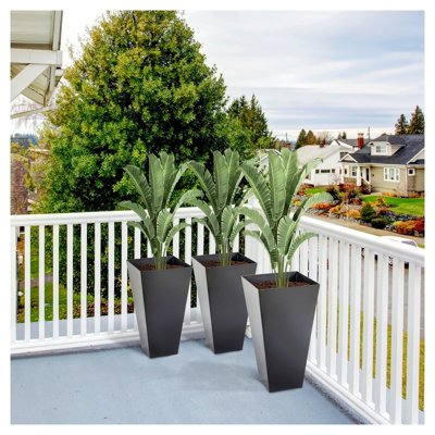 Ensemble de 3 grandes jardinières carrées avec trous de drainage Outsunny, pots de fleurs d'extérieur 28 po pour patio, terrasse et intérieur, polypropylène noir