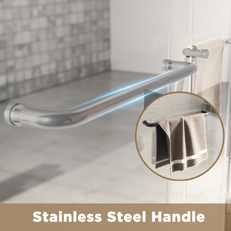 56-60" X 60" Tempered Glass With Explosion Proof Film, Aluminum Frame Double Sliding Shower Door, "1/4 (6 Mm), Stainless Steel Handle,brushed Nickel