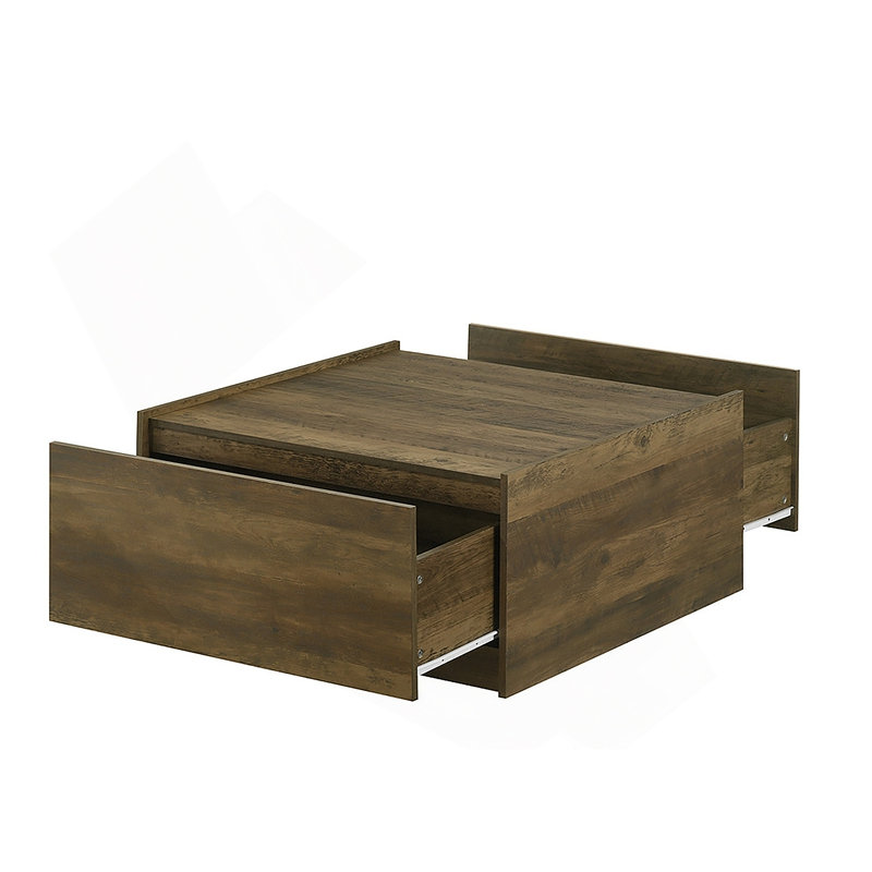 Table basse carrée 31,5 "à finition chêne avec 2 tiroirs