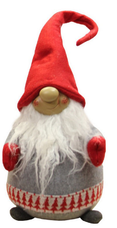 Décoration de Noël gnome grise et rouge avec garniture d'inspiration nordique, 24" H x 10" L x 6.75" D