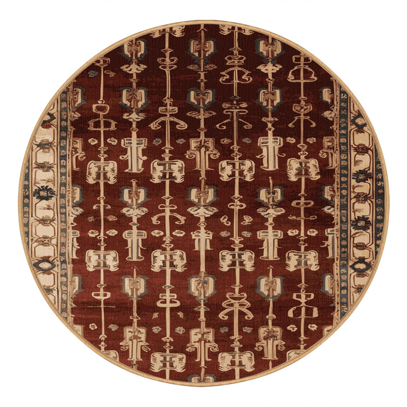 Machine Washable French Brown Area Rug, Round 4'