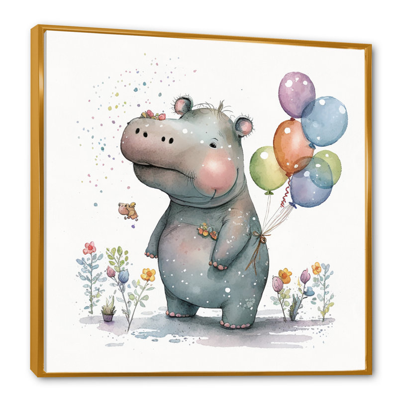Illustration grise détaillée d'un bébé hippopotame - animaux, hippopotame, salon, H 36 po x l 36 po x P 1,5 po