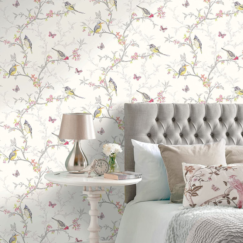Phoebe 10m L x 53cm W Floral and Botanical Roll Wallpaper, White