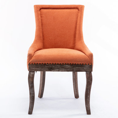 Ultra Side Dining Chair，Thickened Fabric Chairs With Neutrally Toned Solid Wood Legs， Bronze Nail Head，Set Of 2，Orange