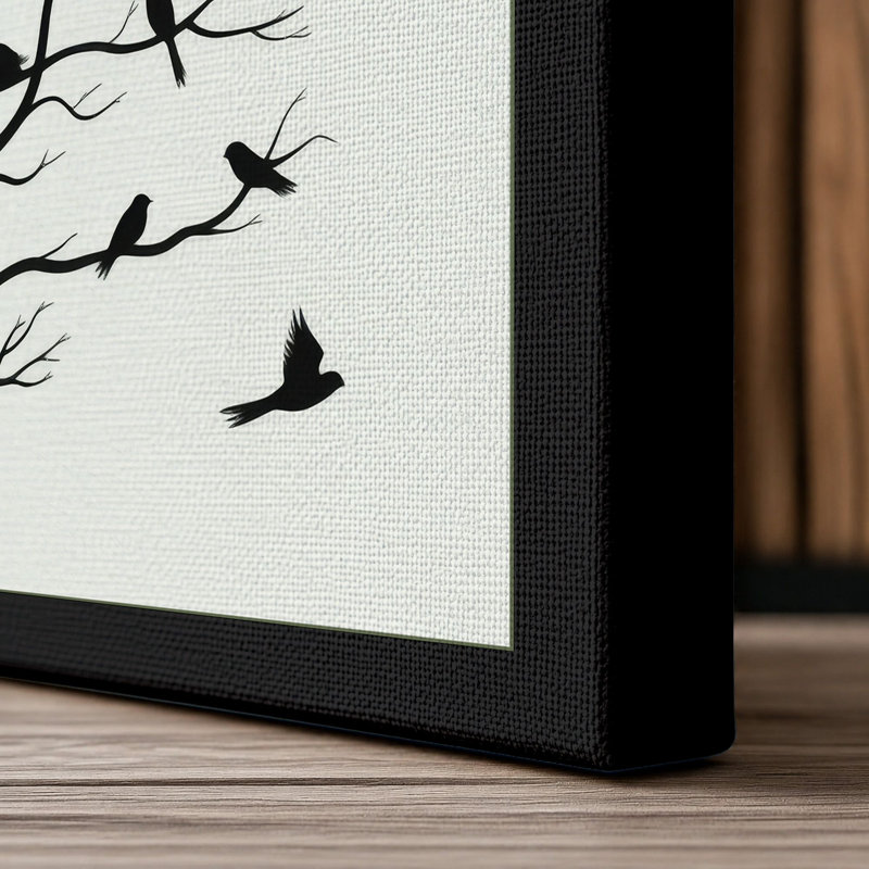 Birds in Flight Minimalist 1 Piece Wrapped Canvas Wall Art, 24x16 - 61.0 x 40.6 cm, Black Border