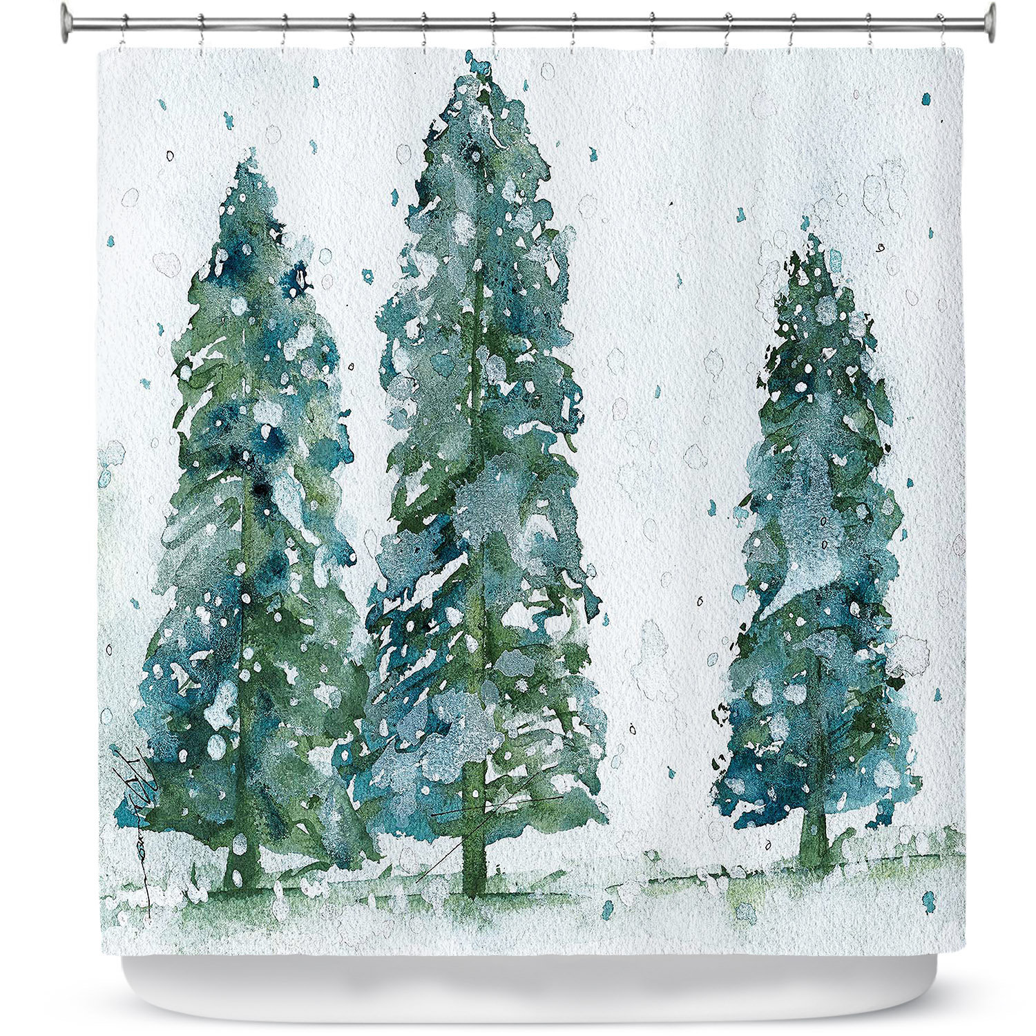 Ebern Designs Celentano Three Snowy Spruce Trees Single Shower Curtain ...