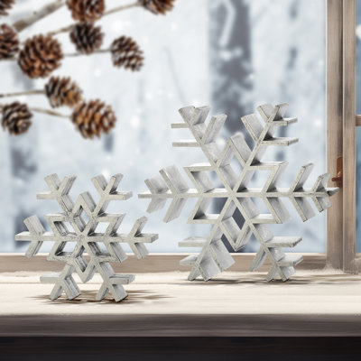 11.5" Wood Table Snowflake Set of 2