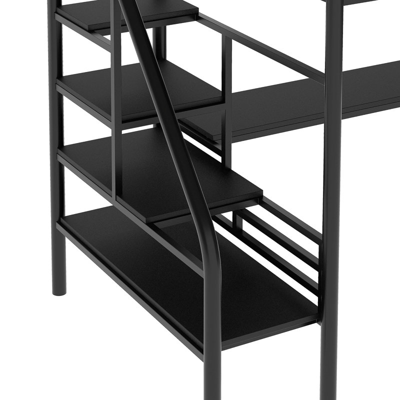 Structure de lit mezzanine en métal avec bureau, aucun sommier nécessaire, simple, noir