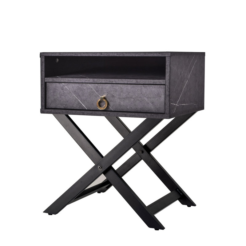 Homayoun 50.2 cm W Bedside Table, Grey Stone