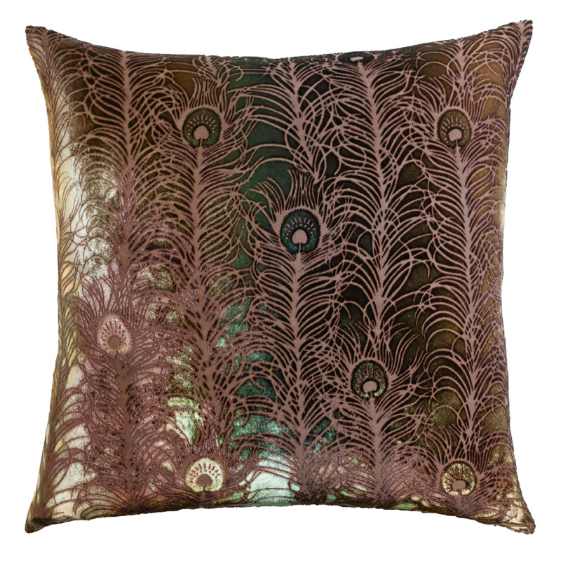 Peacock Feather Square Velvet Pillow Cover & Insert, Square 22", Smoke